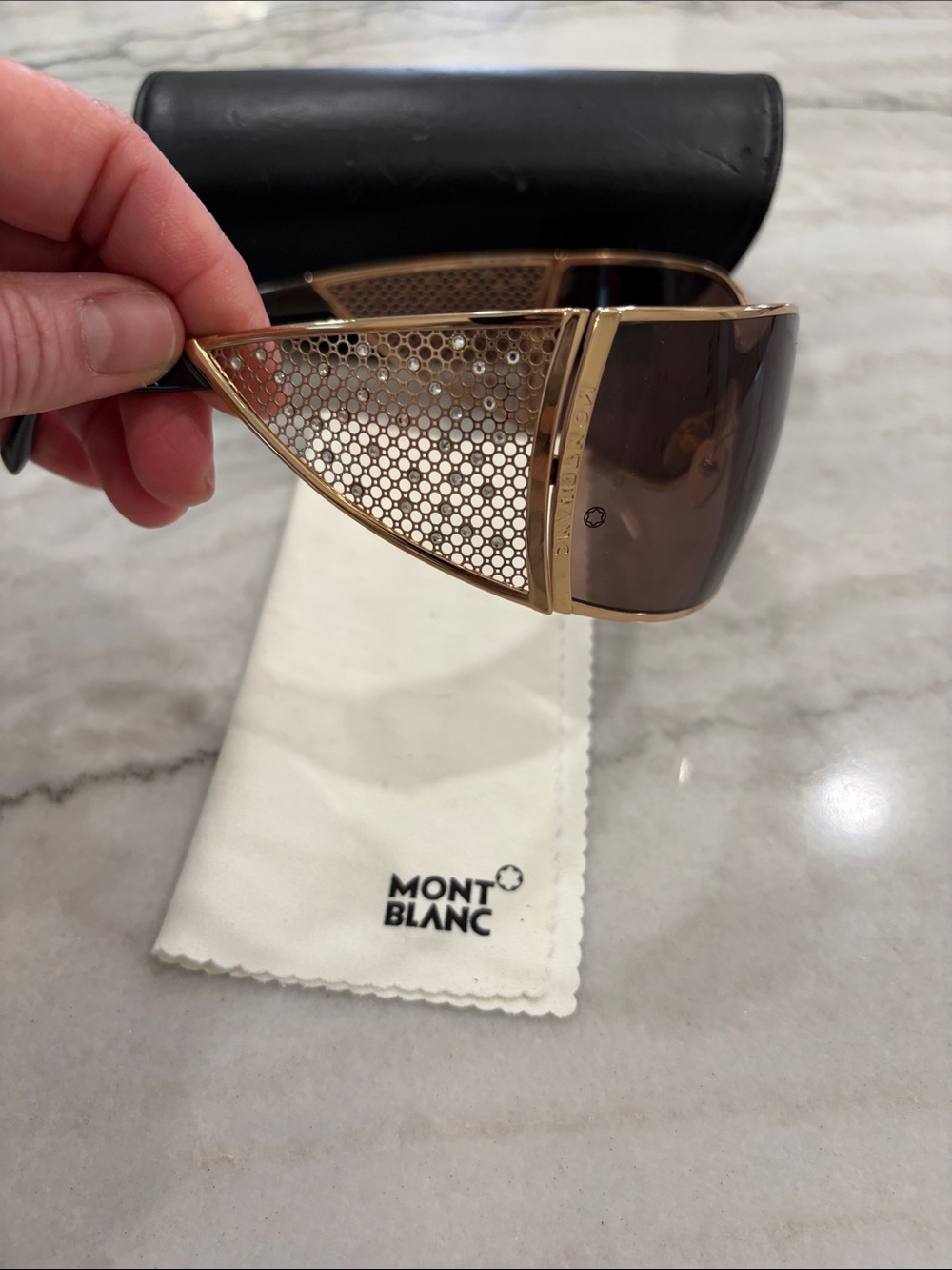 Montblanc Gold-Tone Swarovski Crystal Sunglasses with Brown Lenses